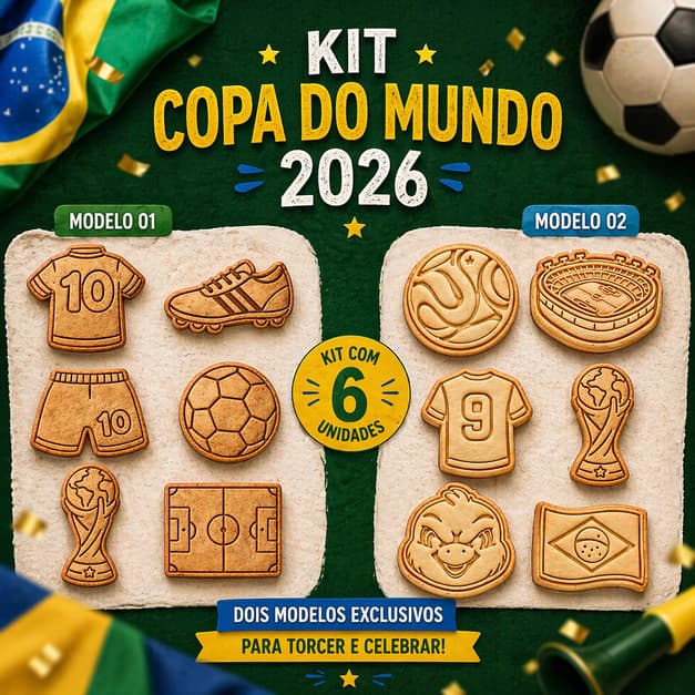 Kit 6 Cortador Marcador Cookie Futebol Copa Do Mundo 2026