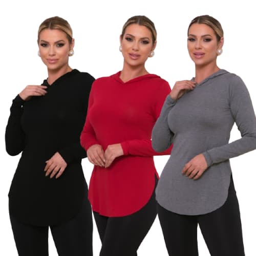 Kit 3 Blusas feminina Tapa Bumbum  vest legging Manga Longa Com Capuz