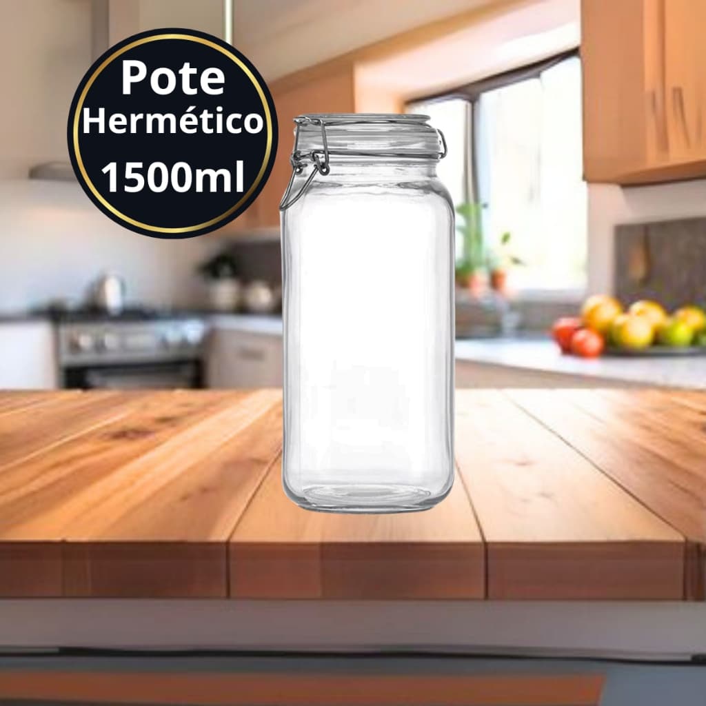 Pote De Vidro Premium 1500ML Hermético Com Trava De Inox Ideal Para Conserva