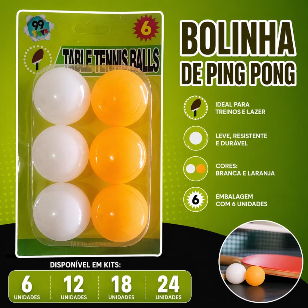 Bolinha de Ping Pong Tênis de Mesa Kit 6, 12, 18 e 24 Unidades Bolas de Mesa