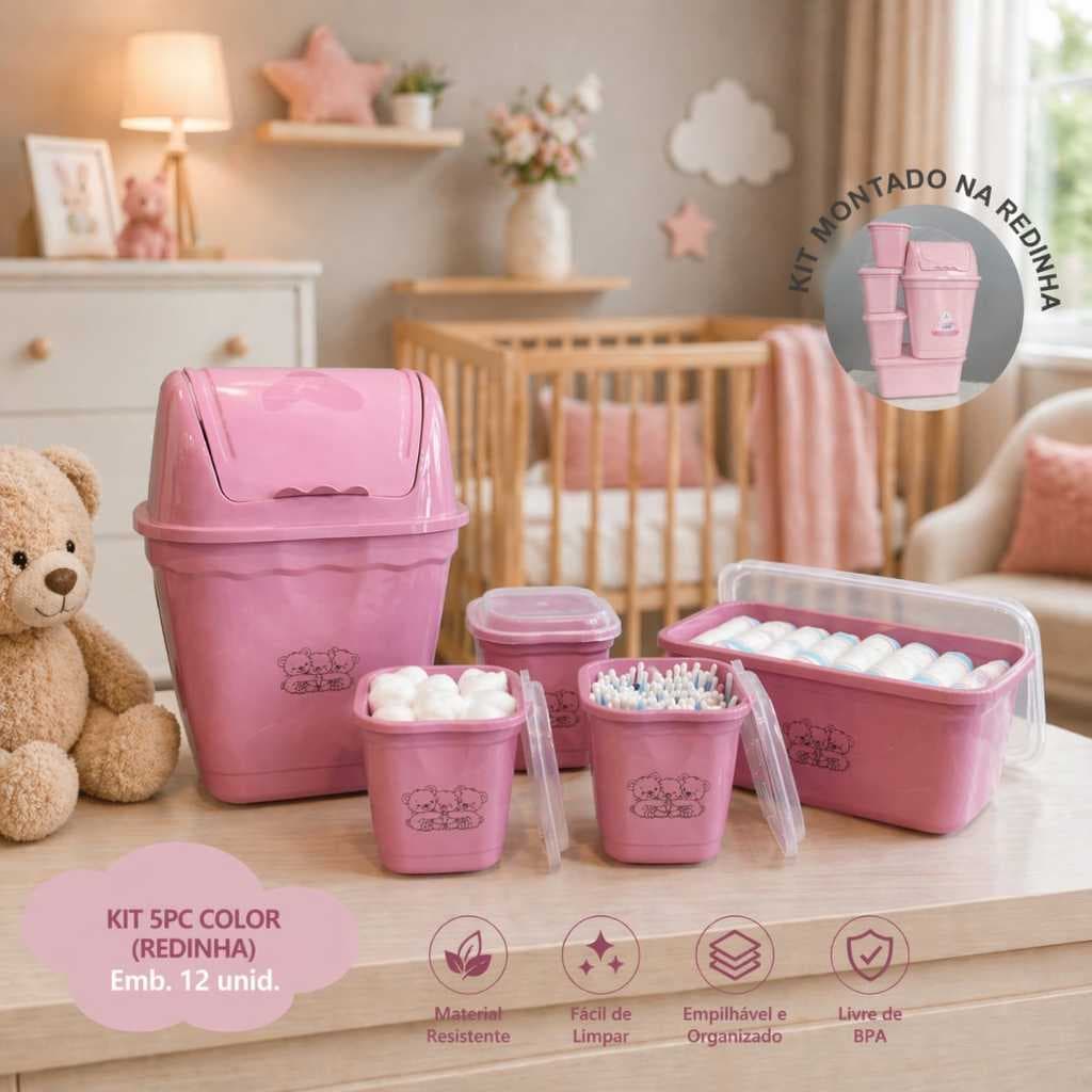 Kit Higiene Bebê + Conjunto Completo 5 Peças Decoração Organização Praticidade