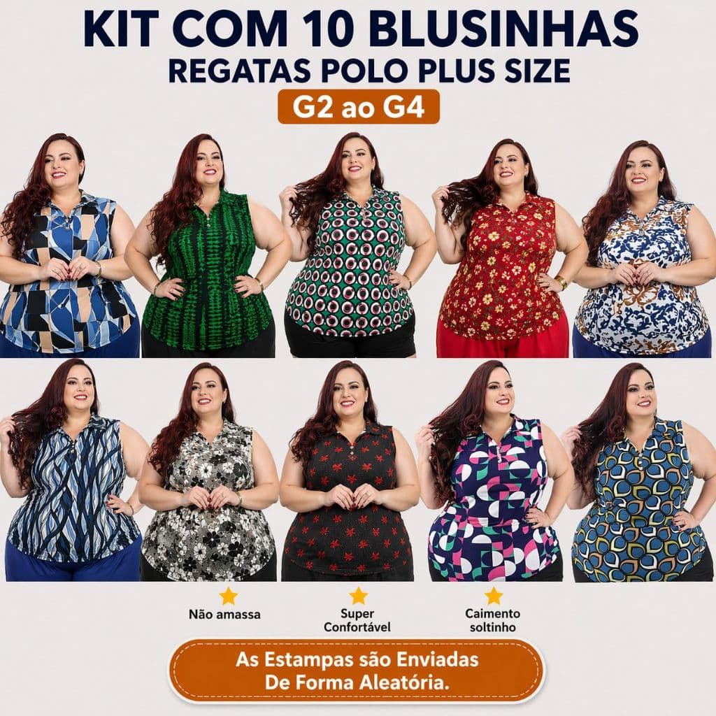 Kit 10 Blusas Regata Plus Size Feminina G2 ao G4 Estampada Soltinha Barata Pronta Entrega Atacado