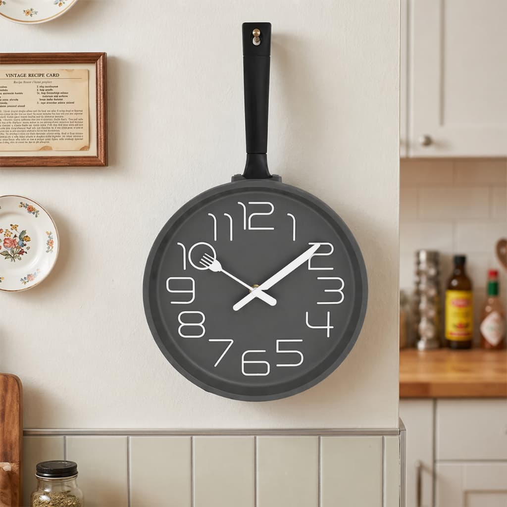 Relógio De Parede Analógico 25 Cm Frigideira Decorativo