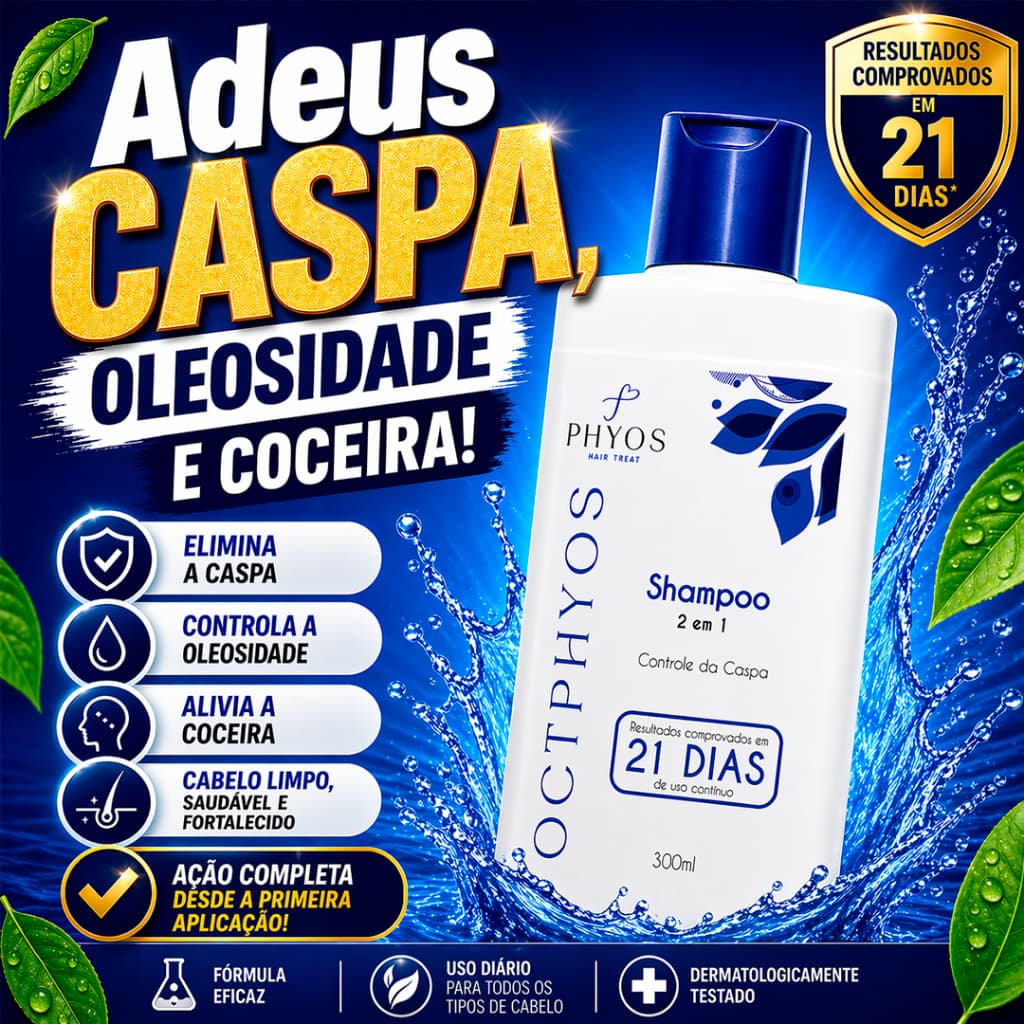 Shampoo Para Caspa e Oleosidade OctPhyos 300ml Uso Diário