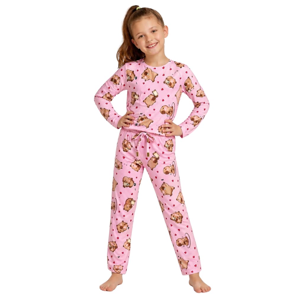 Kit 2 Pijama Infantil Feminino Inverno Suede Premium Estampado — Manga Comprida e Calça Longa/ Confortável