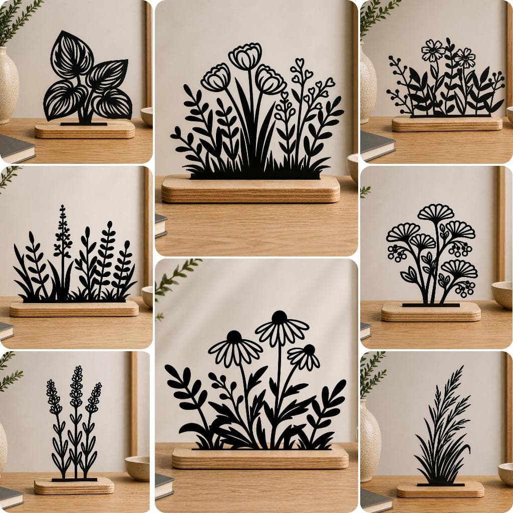 Decoração de Mesa Floral Preto | Minimalista Base MDF | Modelo Botânico | Enfeite de Mesa | Lavanda