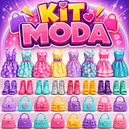 Kit Moda Para Boneca Fashion com Roupinhas, Botas e Sapatos Inclusos