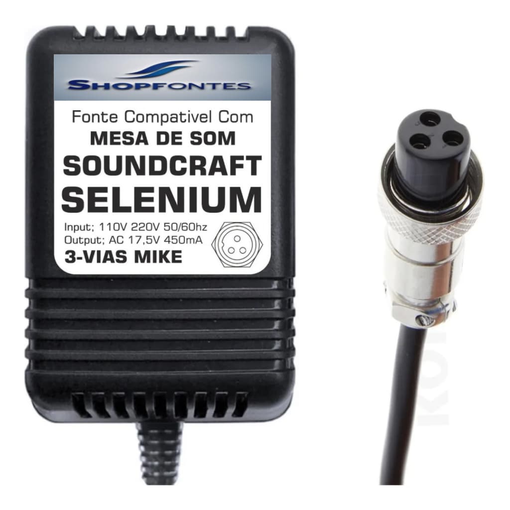 Fonte AC 17,5Vac Mike 3 Vias Para Mesa Som Selenium Soundcraft Mixer Sx802 1202fx BIVOLT