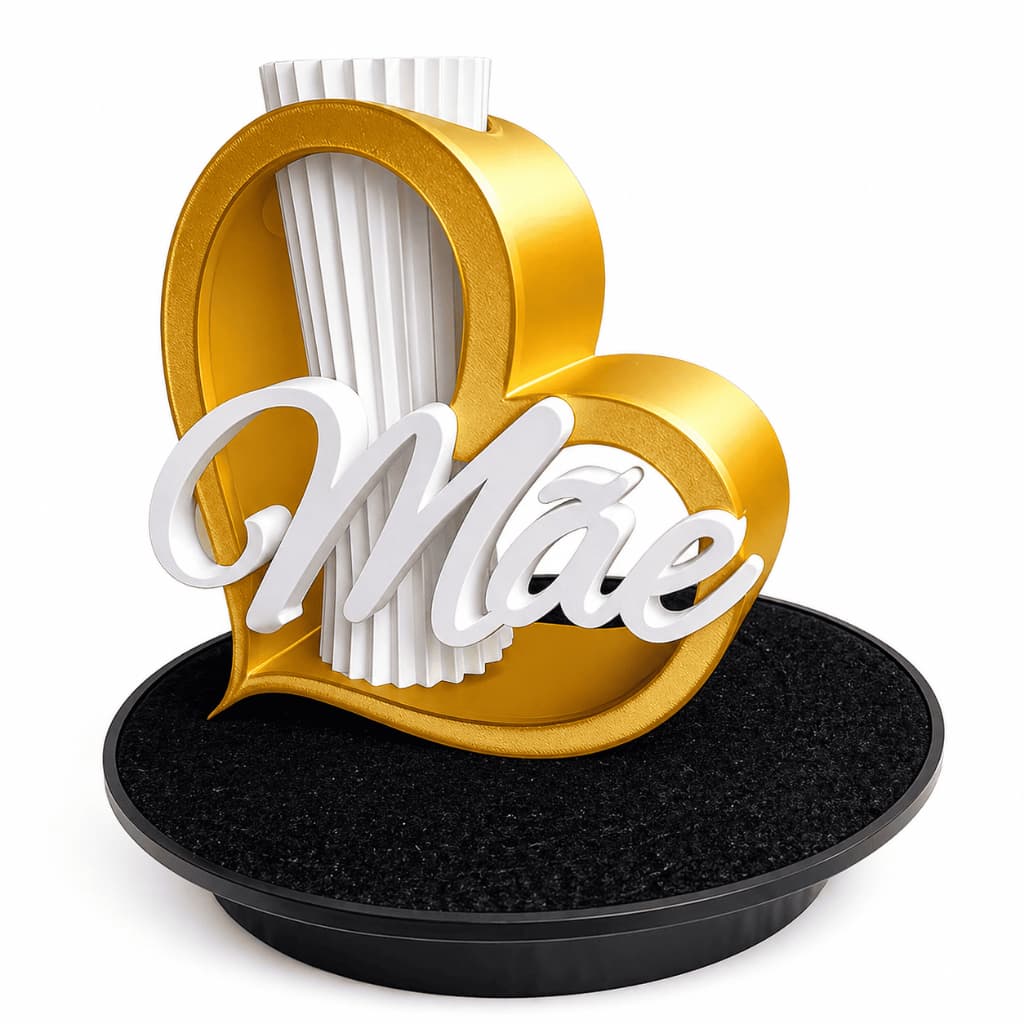 Enfeite Decorativo Coração "Mãe" 15cm - Dourado e Branco Premium