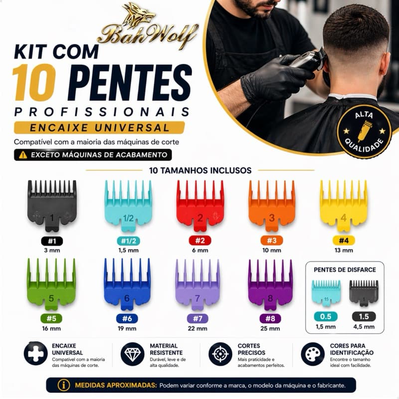 10 Pente de Maquina de Cortar Cabelo Profissional