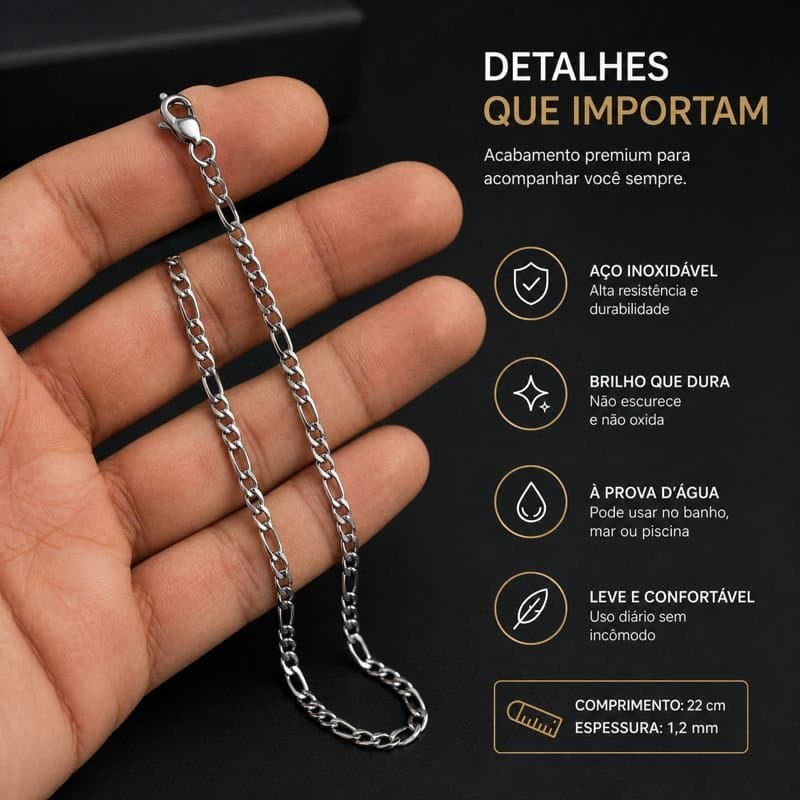 Pulseira Masculina Aço Inox Prata 22cm Delicada 1,2mm Leve Resistente Dia a Dia