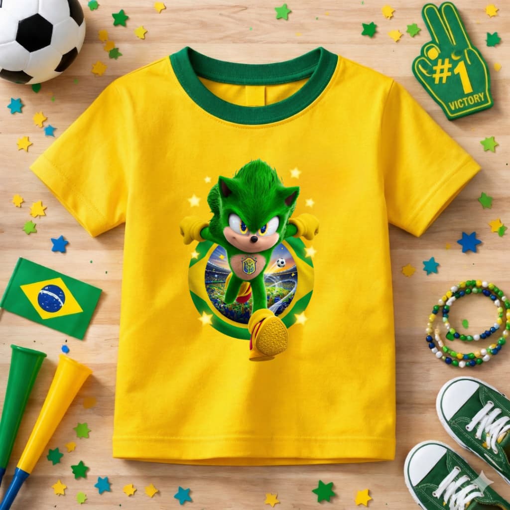 Camiseta Infantil Estampada Sonic Copa Do Mundo Algodão Macio Lançamento Crianças