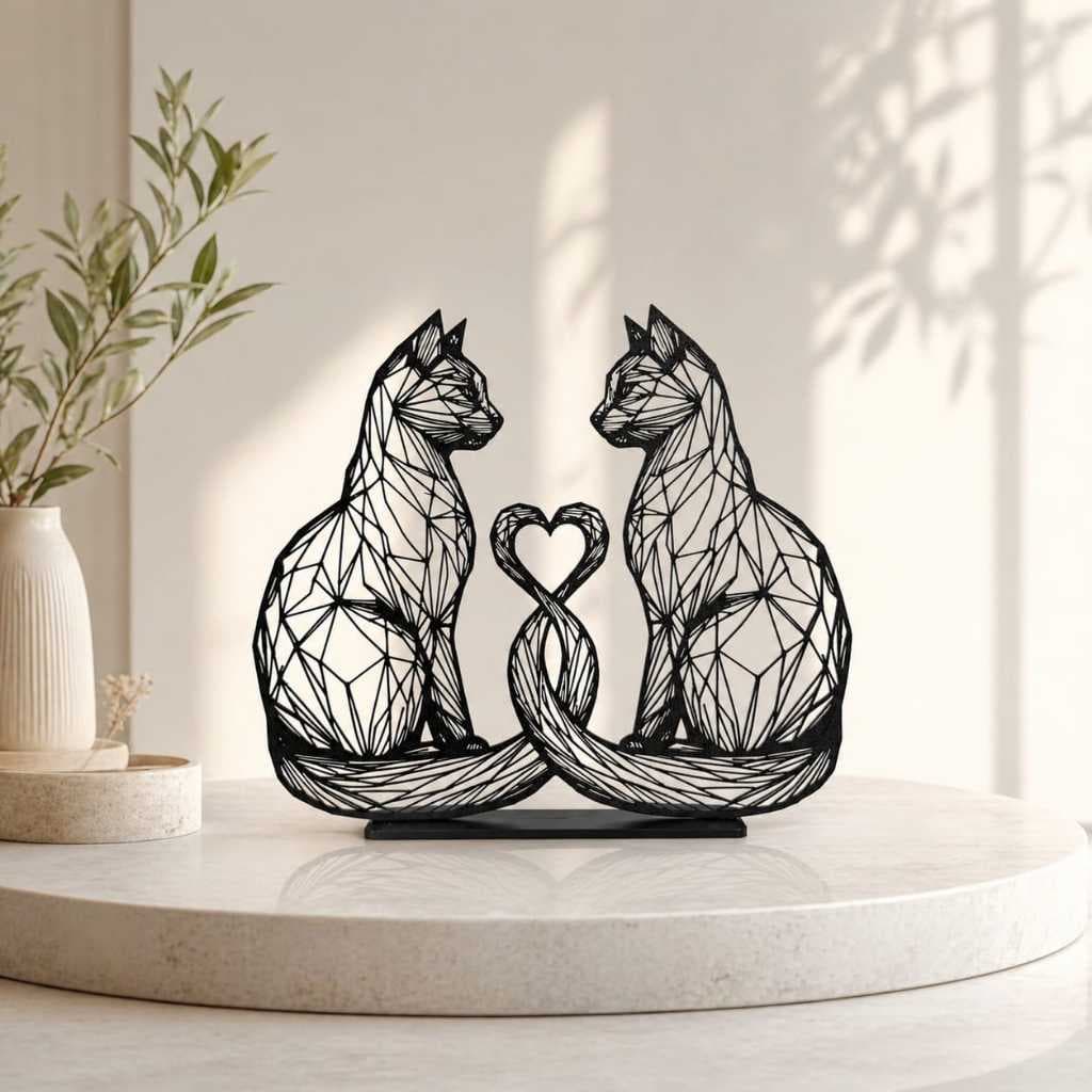 Gatos Decorativos Geométricos, Peça Moderna para Sala, Quarto e Presente