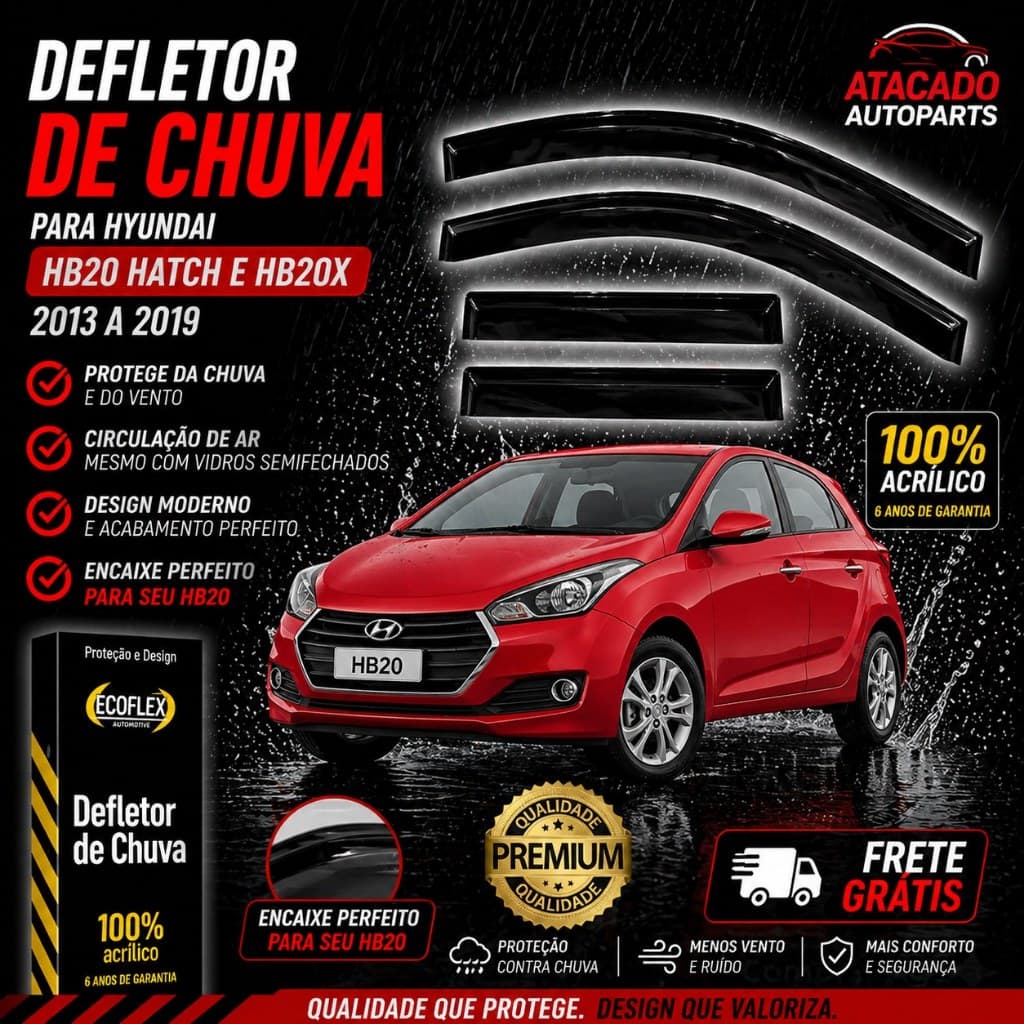 Calha de Chuva Defletor HB20 Hatch e HB20X 2013 a 2019 4 Portas Original Ecoflex Fume