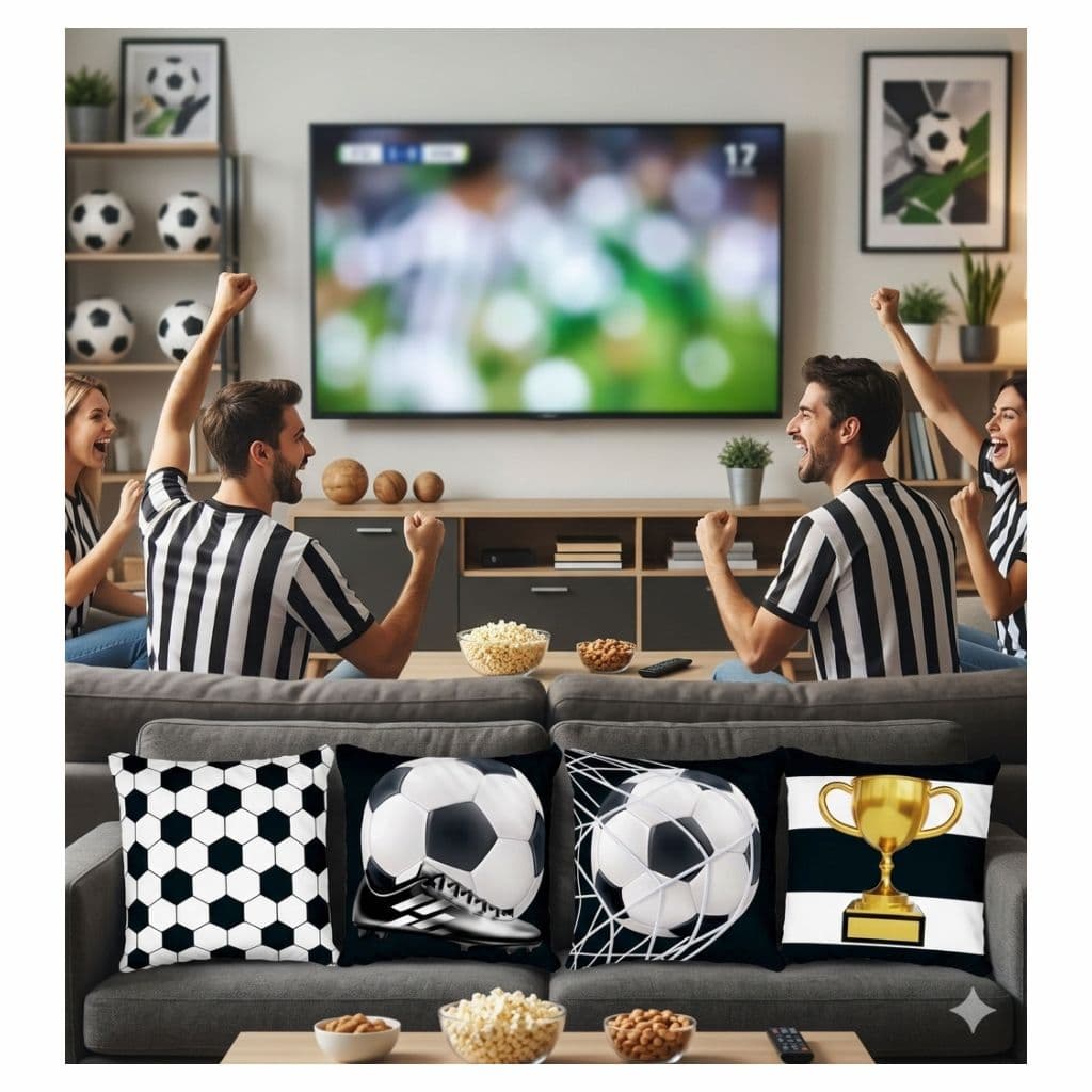 Kit 4 Capas De Almofadas Decor Futebol Bola e Rede Preto e Branco Seu Time do Coração Decoração