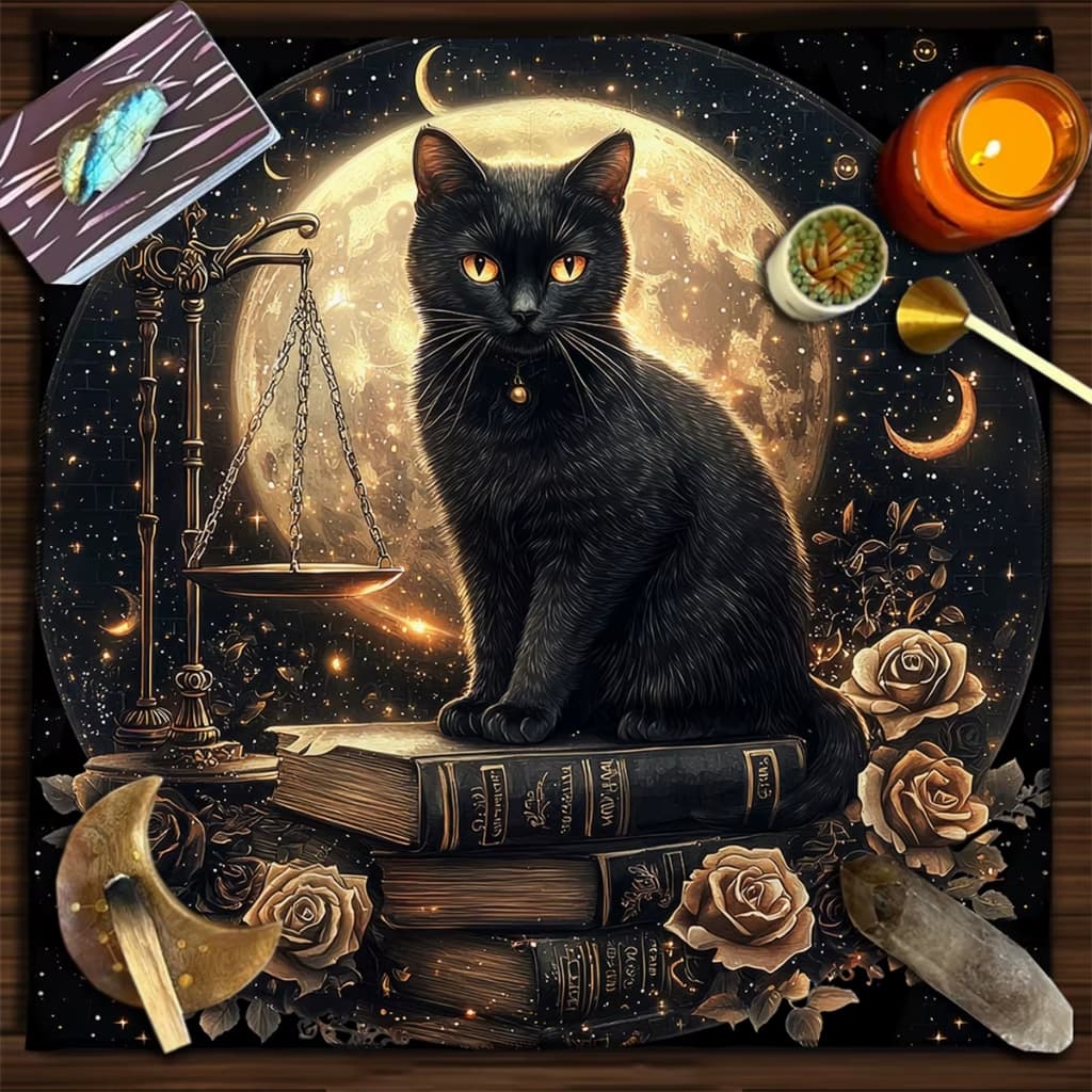 Toalha Tarot Gato Preto Leitura De Tarot Decoração Produto no Brasil Envio Imediato.