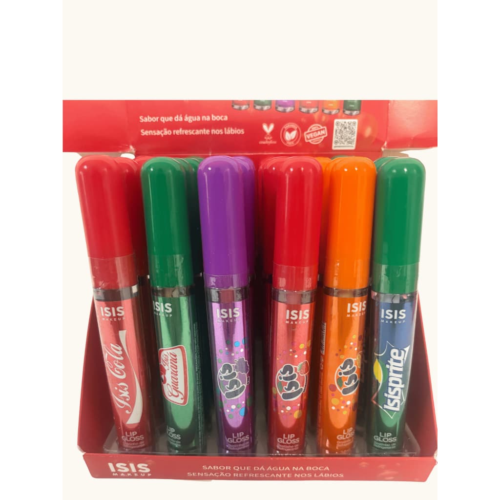 Lip Gloss Sabor Refrigerante Makeup Brilho Labial Hidratação Longa Duração Isis