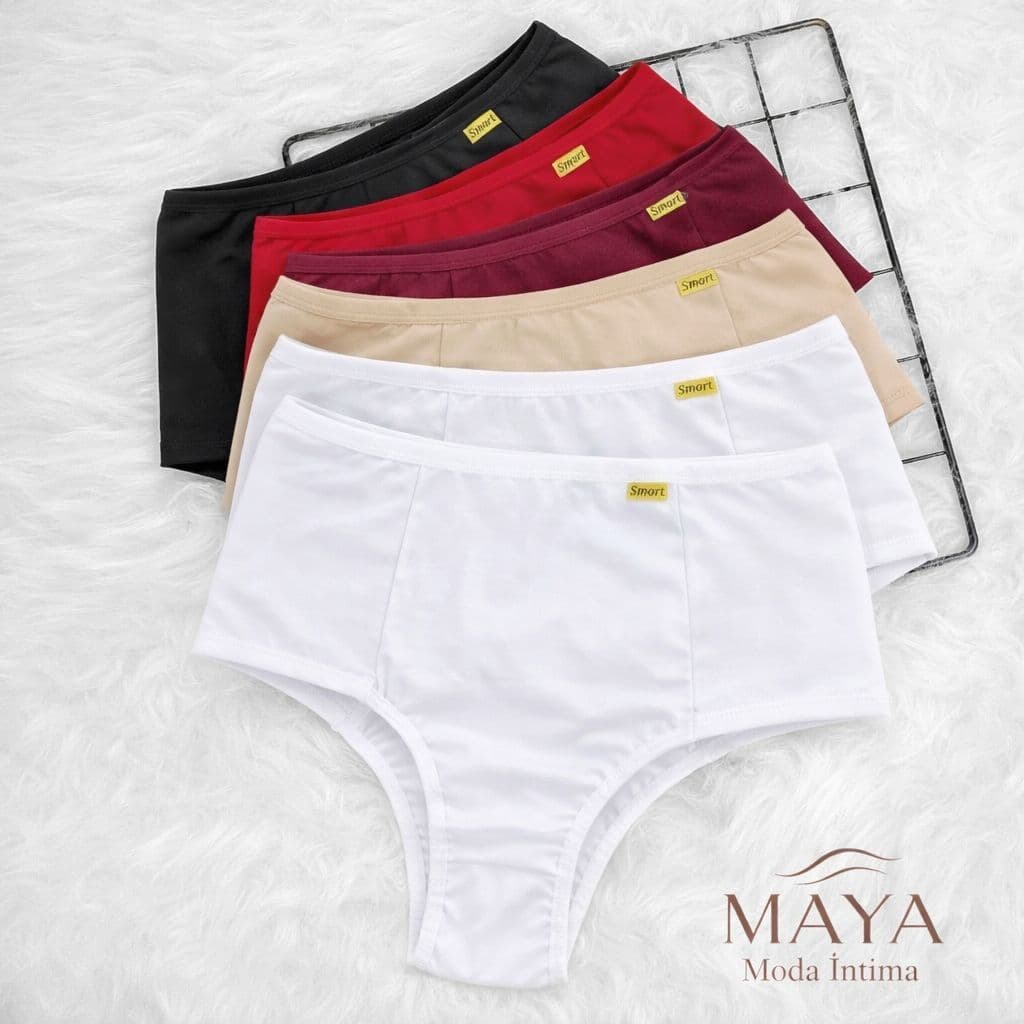 Kit com 2 ou 4 Calcinhas Cintura Alta Pala Dupla Forro 100% Algodão Cós Alto Com Ultra Conforto