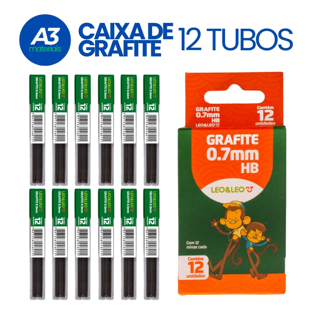 Caixa Grafite com 12 tubos HB 0.9mm 0.7mm 0.5mm Lápis Lapiseira Lápis Leo & Leo