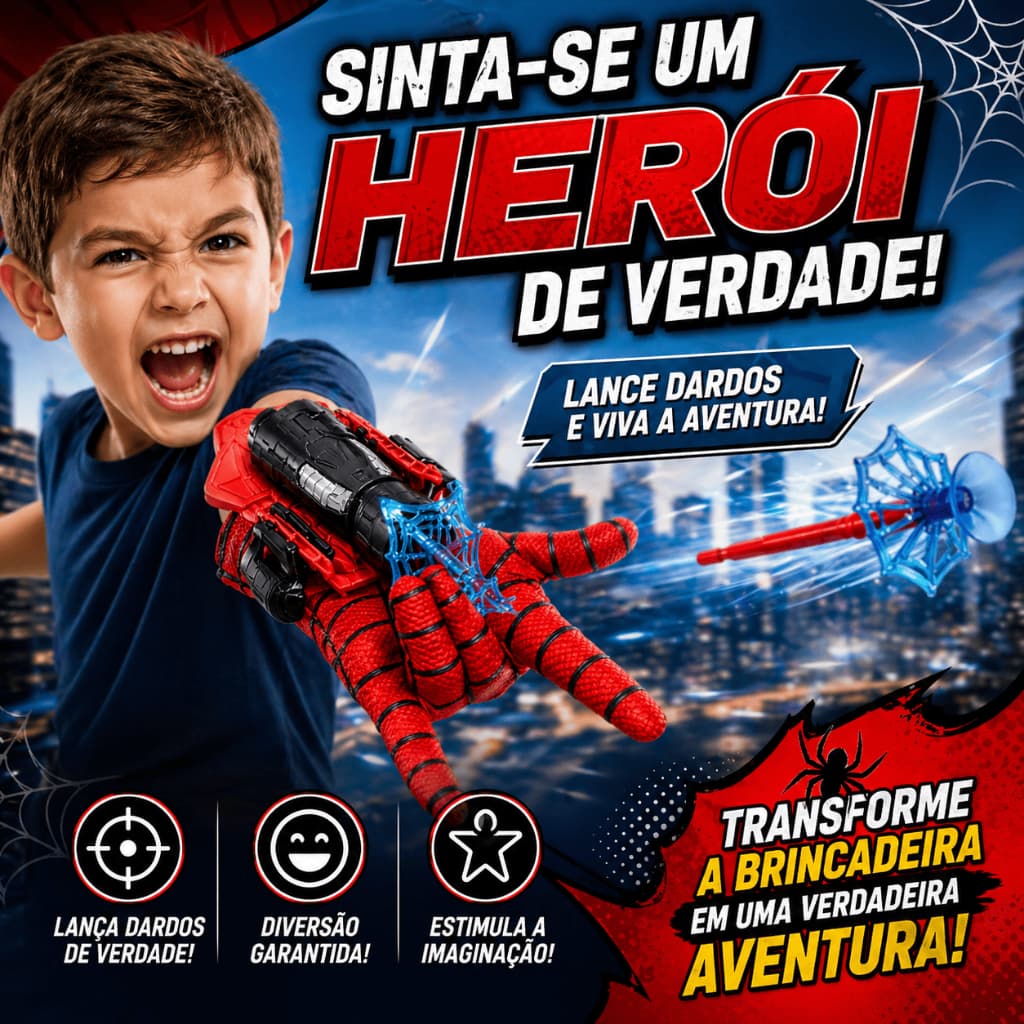 Luva Homem Aranha Lança Teia Brinquedo Infantil com Dardos Lançador Super Herói