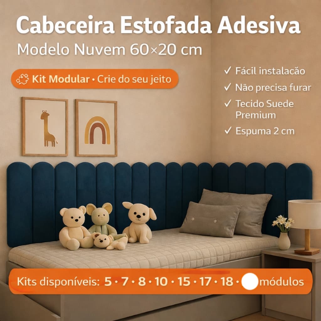 Kit Cabeceiras Completo Estofada Adesiva Modulos Nuvem 60x20 para Cama Box