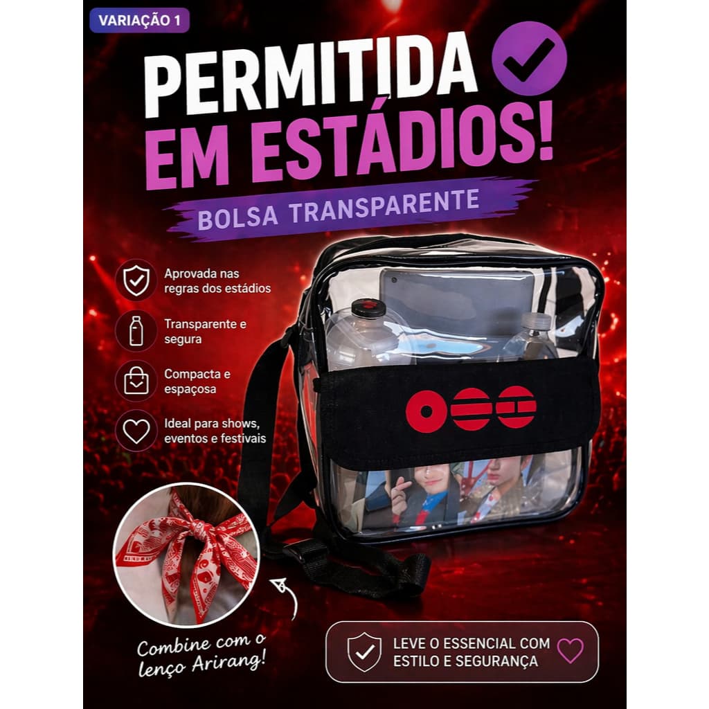Bolsa Transparente Show BTS | Permitida em Estádios | Bolsa Evento