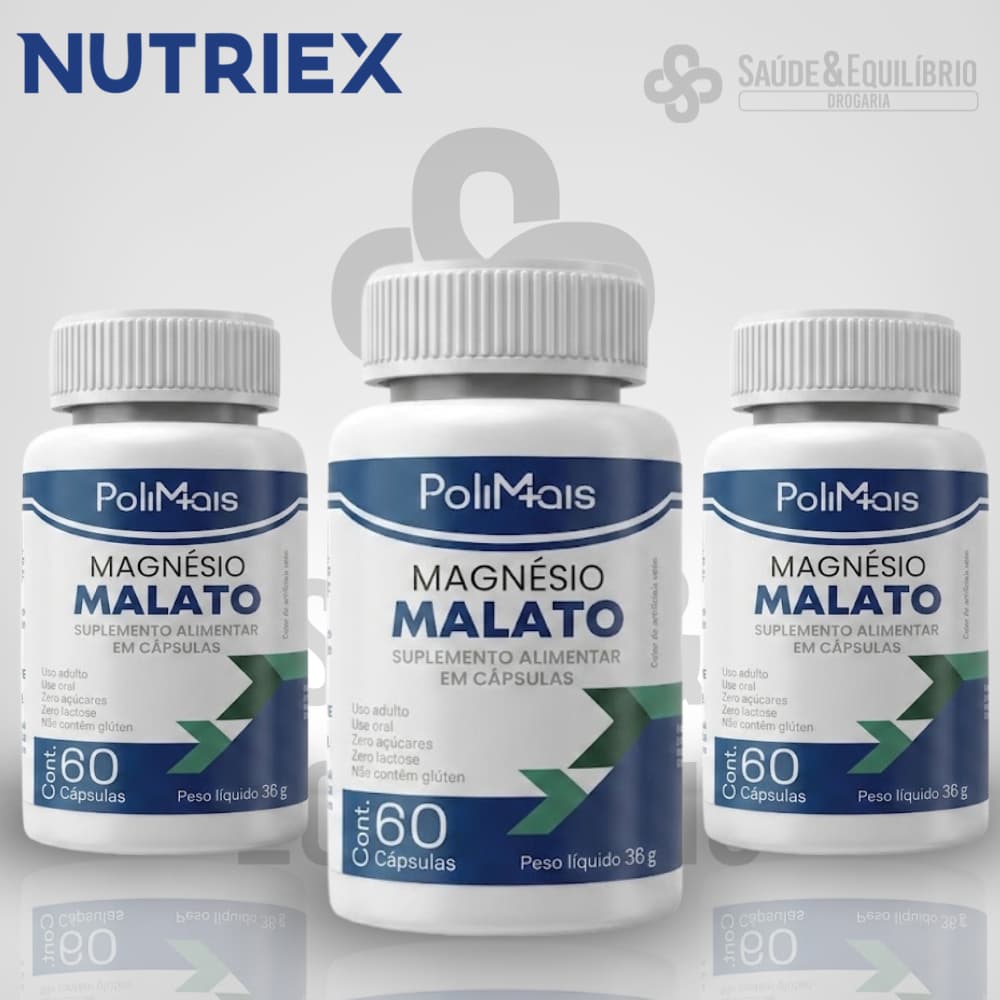Magnésio Malato PoliMais Alta Absorção Energia Músculos Zero Glúten 60 Cápsulas