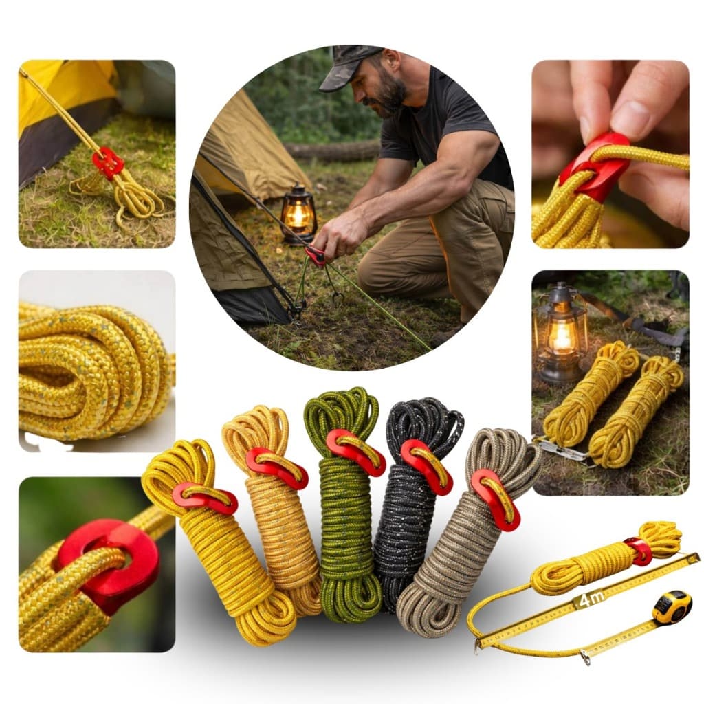 Corda Refletiva Para Barraca 4m Nylon Camping Alta Resistência Ajustável 3mm Kit 2 Unidades