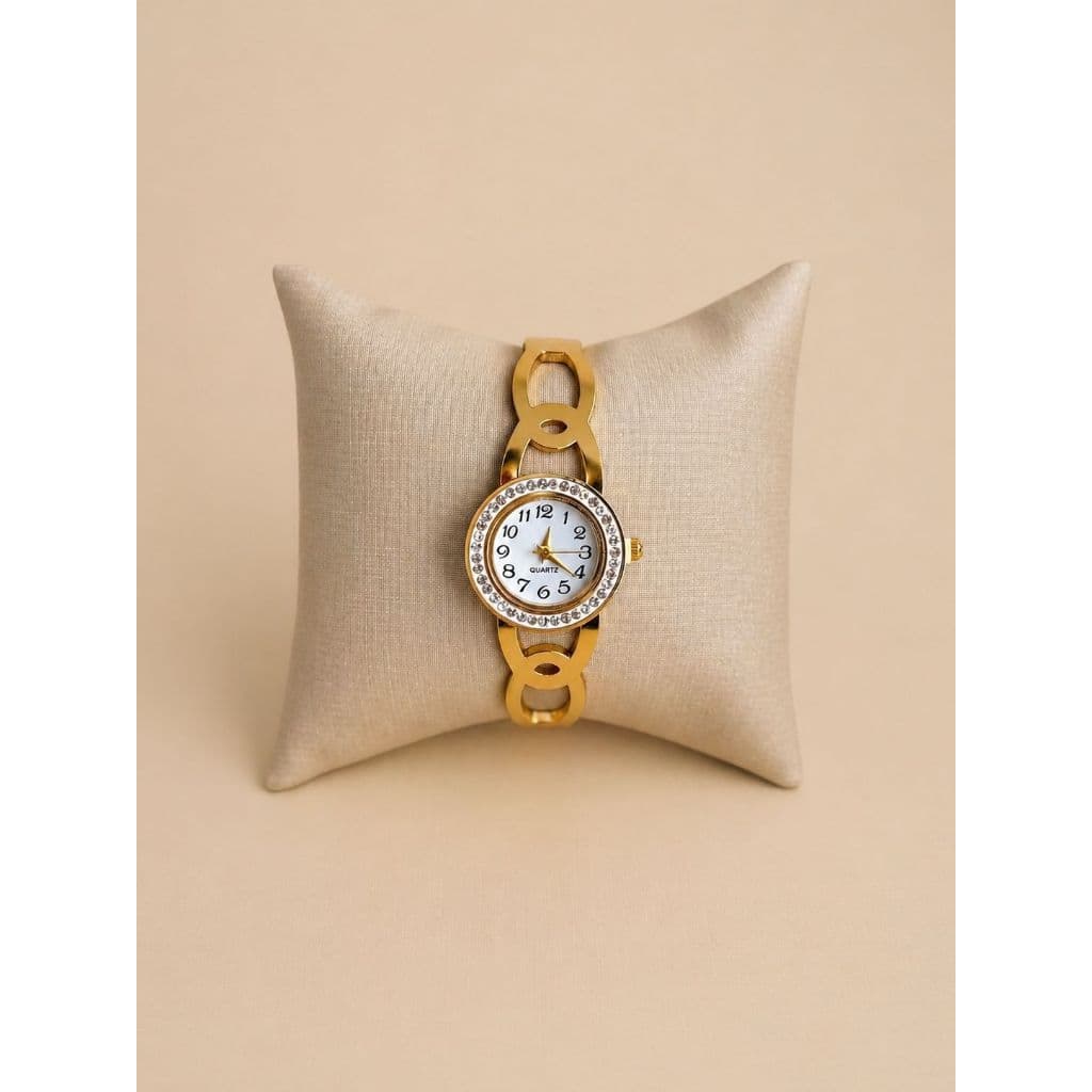 Relógio Feminino Bracelete Dourado em Aço Inox Elegante Luxo com Brilho Cravejado ZircôniaTendência