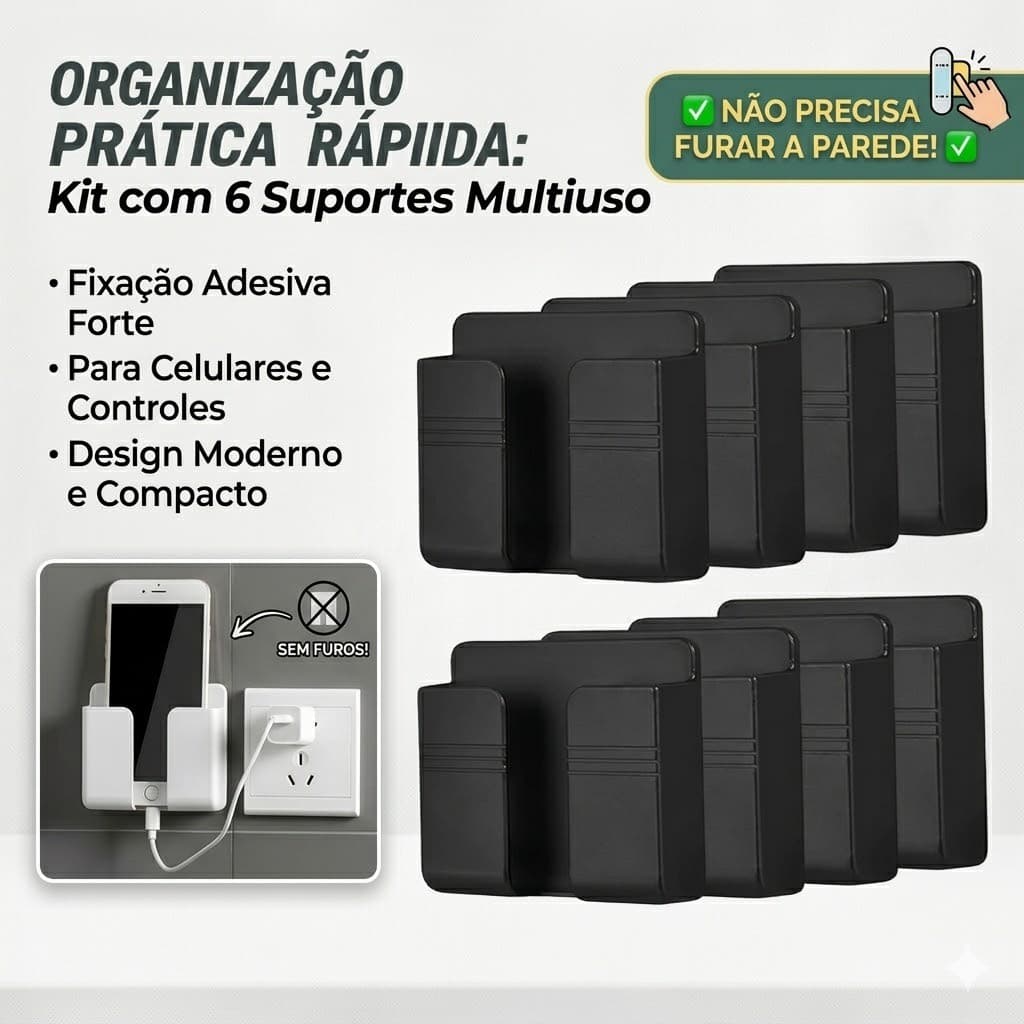 Suporte Parede Celular Controle Remoto Adesivo 3M Sem Furar Kit , Quarto Sala Cozinha