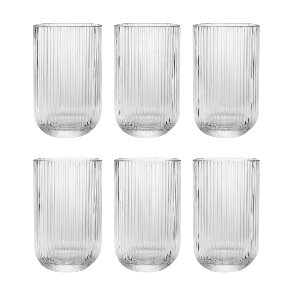Jogo 6 Copos Vidro Canelado Strip Long Drink 420ml Suco Água Drinks Envio Imediato