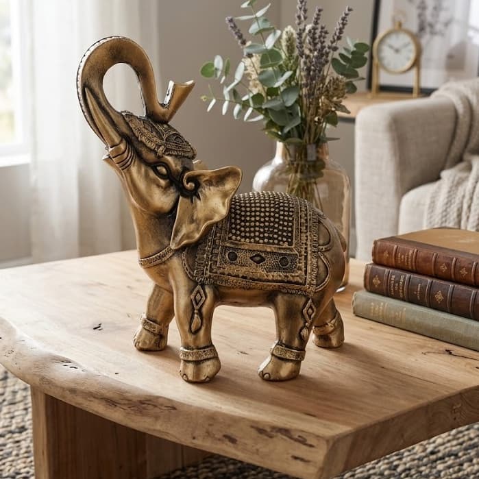 DECORAÇÃO ELEGANTE ELEFANTE MANTO 34CM DE ALTURA   SIMBOLO SORTE E PROSPERIDADE