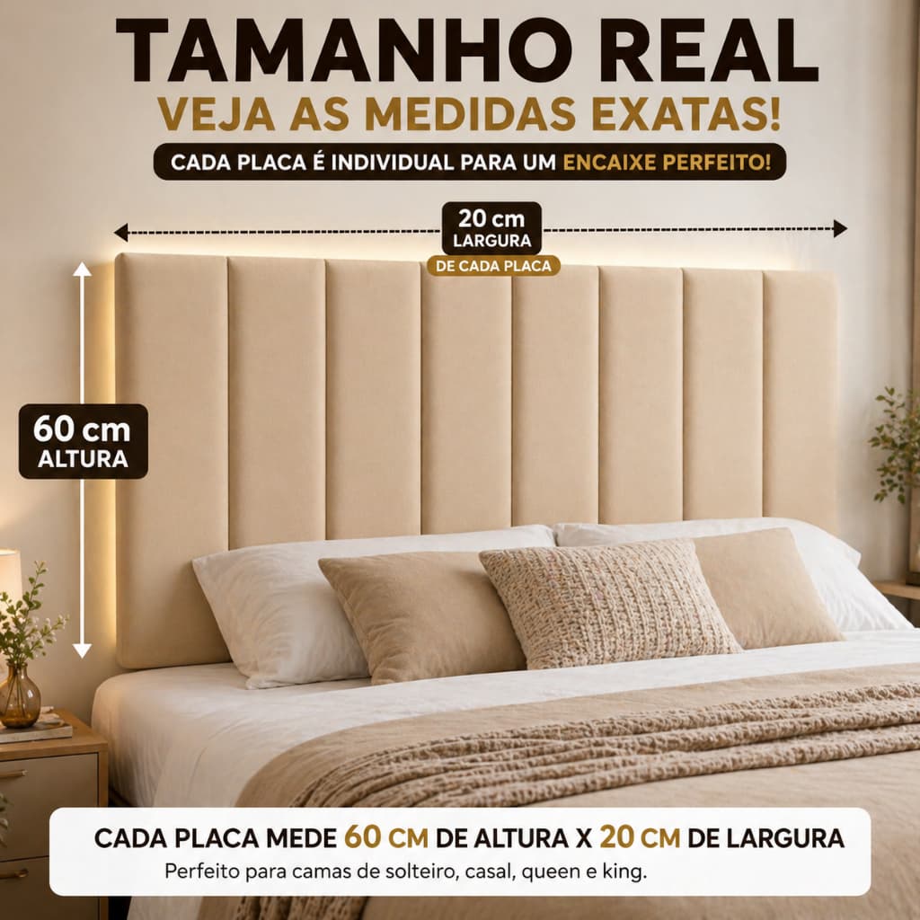 KIT CABECEIRA MODULAR DECORATIVA 60X20CM AUTOCOLANTE - CAMA SOLTEIRO CASAL QUEEN E KING - ENVIO RÁPIDO