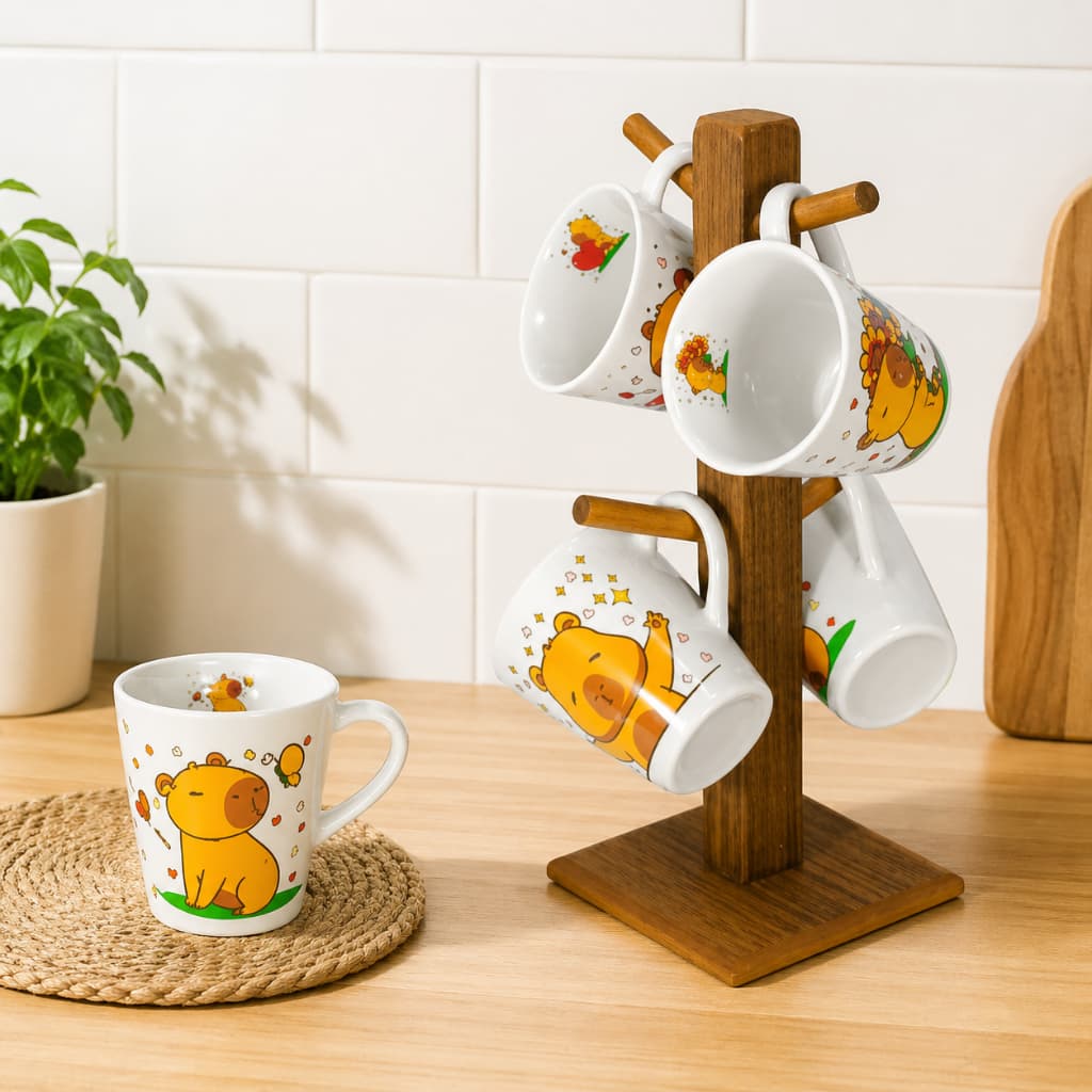 Xicaras para Cafe Capivara Com Suporte Decoração Cozinha Caneca Personalizada