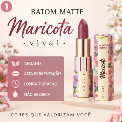 Kit 2 Vivai Maricota Batom Matte Vegano | Alta Cobertura | Longa Duração