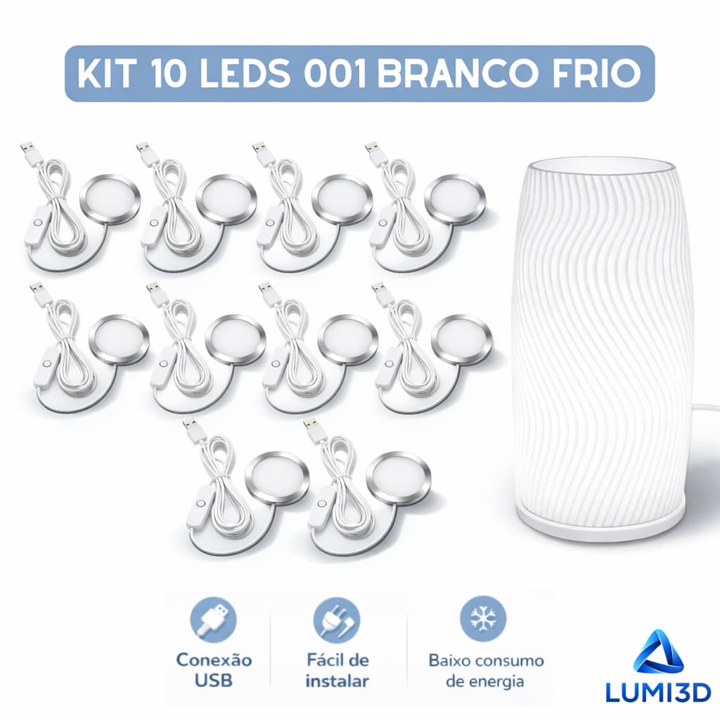 Kit 10x LED 001 Branco Frio USB 5V para Impressora 3D Bambu Lab Projeto DIY