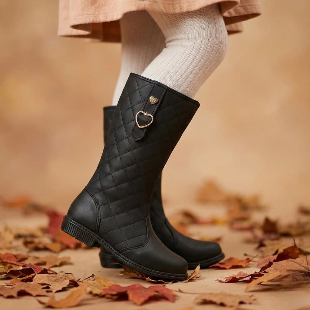 Bota Infantil Cano Alto Coturno Menina Fleca Matelassê  Lançamento