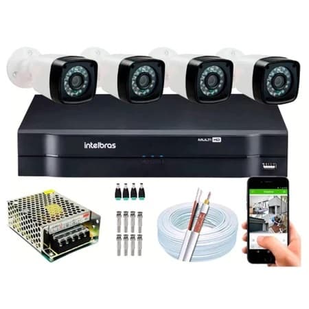 Kit 4 Camera de Segurança Infravermelho Full Hd Dvr Intelbras 4ch S/hd
