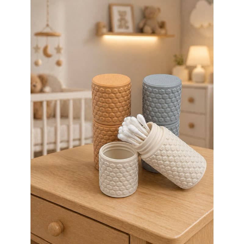 Porta Cotonete Decorativo Texturizado – Pote Organizador com Tampa Rosqueável COD-012