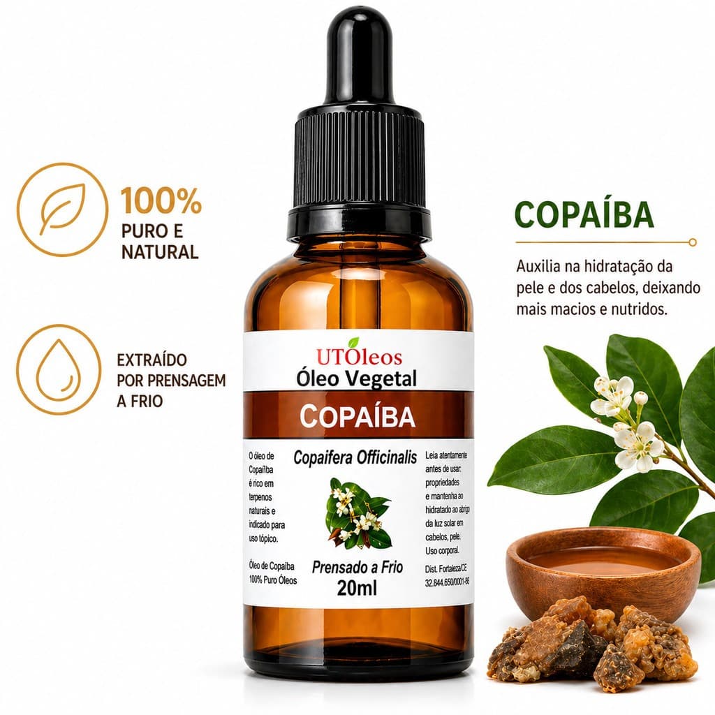 Óleo Vegetal De Copaíba 100% Puro Conta Gotas 20ml