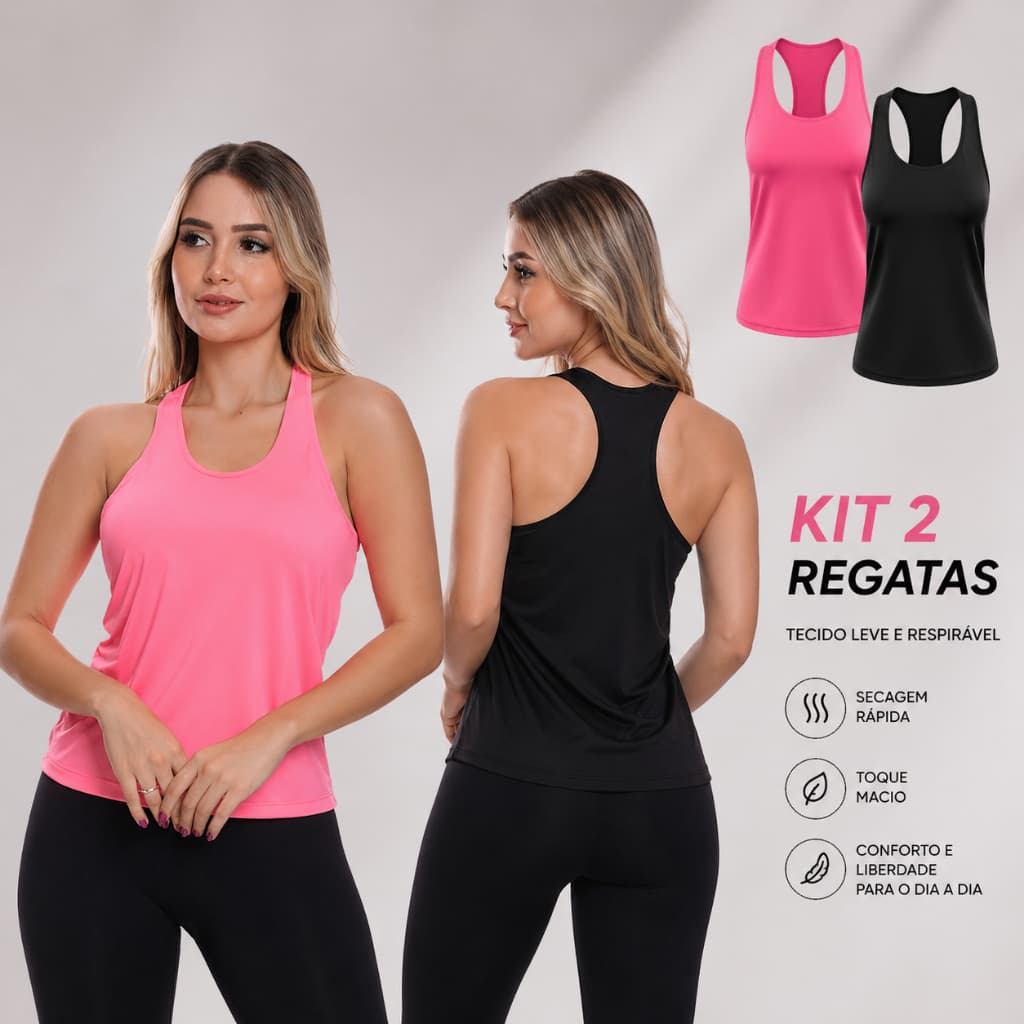 Kit 2 Regatas Nadador Feminina Dry Fit Proteção Solar Lisa Para Treino Academia Corrida Caminhada