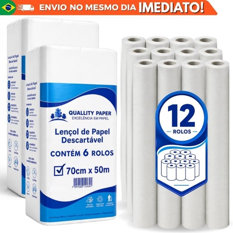 12 Rolos de Lençol descartável para Maca Hospitalar 70x50 mts27