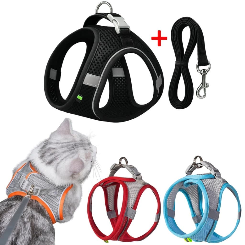 Peitoral + Guia Pet em Nylon Ajustável com Faixa Refletiva Respirável e Gancho Metal LR-0343