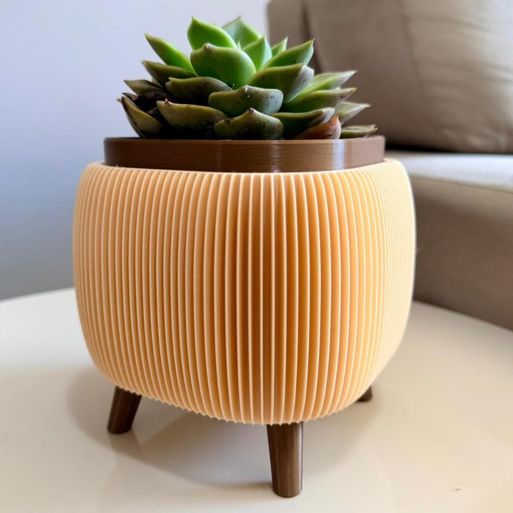 Vaso Decorativo para Plantas Suculentas com Drenagem Design Canelado com Pés Moderno