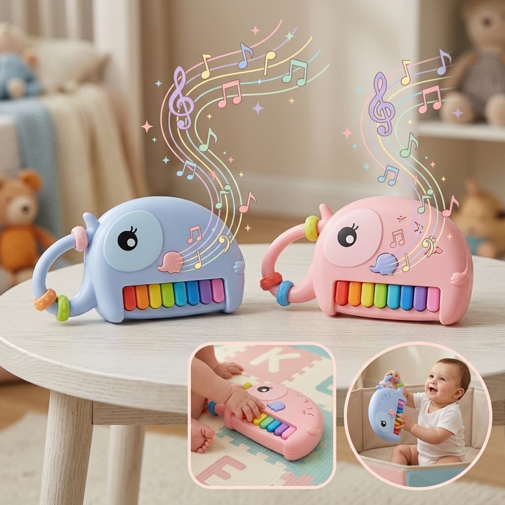 Brinquedo Bebê Pianinho Elefante com Teclas Coloridas e Som Musical Educativo Interativo Infantil