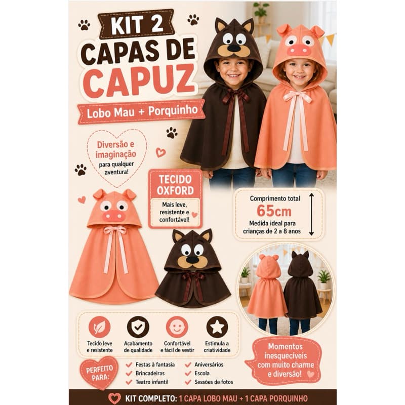 Kit capas Lobo Mau e Porquinho infantil - TRES PORQUINHOS - PORQUINHO - contos