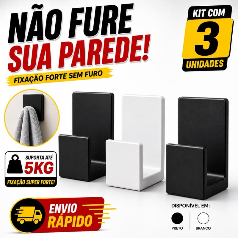 Gancho Pendurador Kit Cabide Adesivo Multiuso de Parede Para Toalhas Banheiro Bolsa Kit Gancho