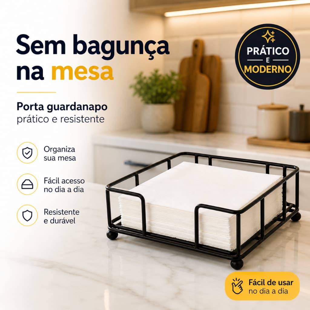 Porta Guardanapo Organizador de Mesa – Mantém Guardanapos Sempre no Lugar, Prático e Resistente
