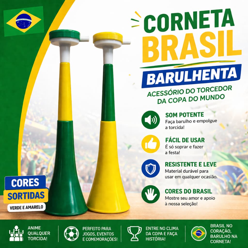 Corneta Som Brasil Barulhenta Acessório do Torcedor da Copa do Mundo