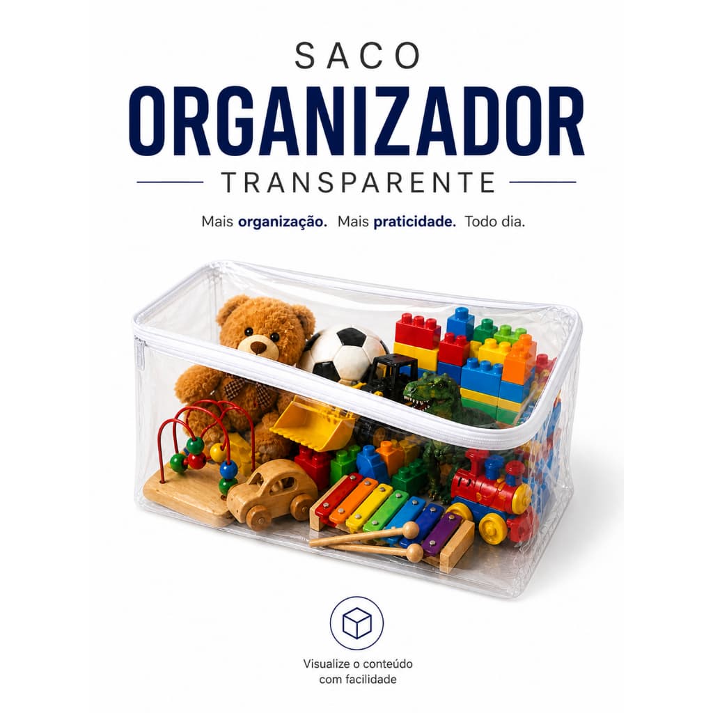 Kit 5 Sacos Organizadores Multiuso com Zíper Transparente para Brinquedos, Roupas e Guarda-Roupa